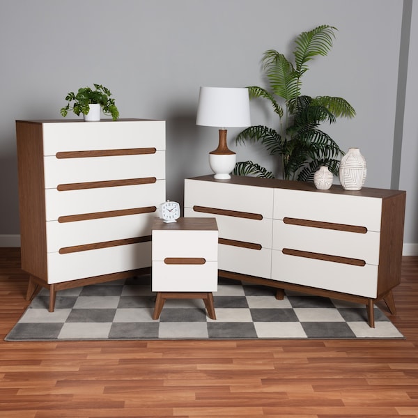 Baxton Studio Calypso MidCentury Modern TwoTone White and Walnut Brown Finished Wood 3Piece Storage Set 221-7504-7501-7502-ZORO - main